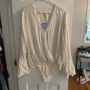 NWT Free people white and blue body suit